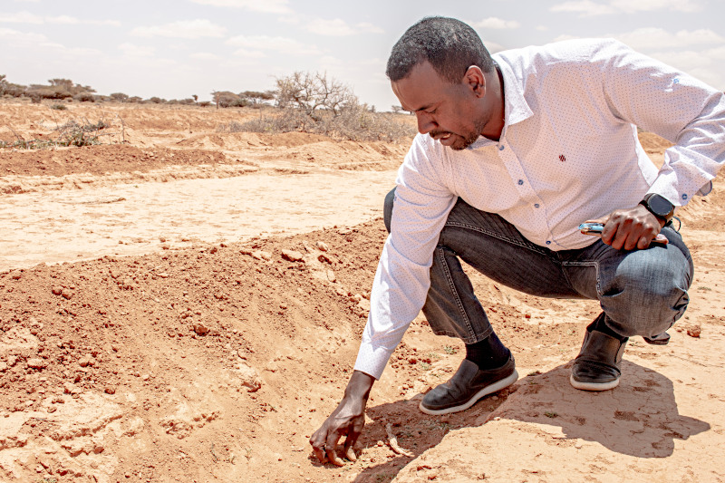 Man in dry landscape